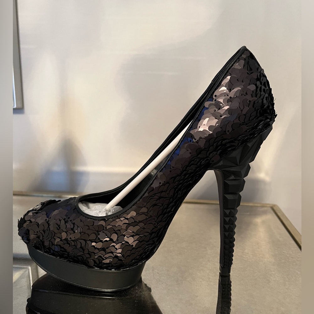 Rachel Roy black sequin platform heels